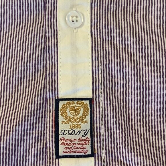XDNY Slim Fit Purple Stripe Button Up Dress Shirt - Picture 6 of 8